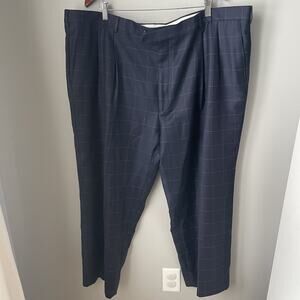 Paul Fredrick Wool Navy Men’s Dress Pants Plaid Size 46R, Length 26‎ Inseam